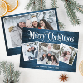 Tarjeta Festiva 4 Navidades FOTOGRÁFICOS Saludo Rústico De Madera 