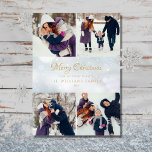 Tarjeta Festiva 4 Photo Collage Merry Christmas Winter Frost<br><div class="desc">Send your Christmas greetings with these elegant photo holiday cards. Personalise the message,  4 photos,  family name and date on a winter frost background. Designed by Thisisnotme©</div>