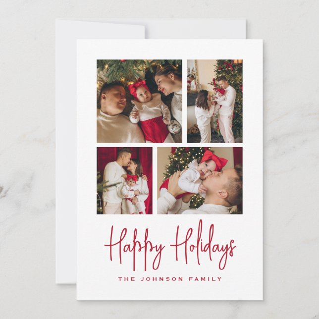 Tarjeta Festiva 4 Photo Collage Minimalist Modern Holiday Card (Anverso)