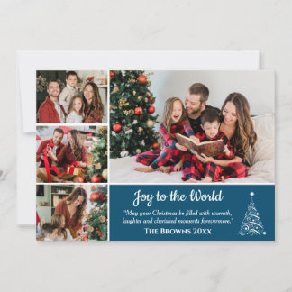 Tarjeta Festiva 4 photo collage modern cute blue Joy to the world