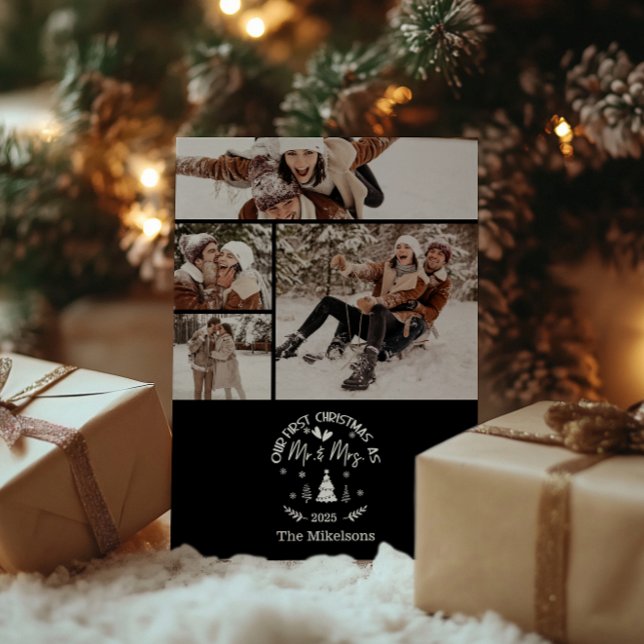 Tarjeta Festiva 4 Photo First Christmas as Mr. & Mrs (Subido por el creador)
