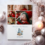 Tarjeta Festiva 4 Photo First Christmas Birth Announcement<br><div class="desc">Mark your baby’s very first Christmas with this elegant 3-photo birth announcement. Featuring a cozy winter color palette with rich reds, soft whites, and festive greenery, this card showcases your favorite newborn portraits alongside birth details and a sweet snowman accent. A perfect keepsake to share with friends and family this...</div>