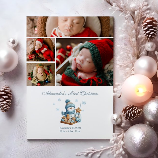 Tarjeta Festiva 4 Photo First Christmas Birth Announcement  (Subido por el creador)
