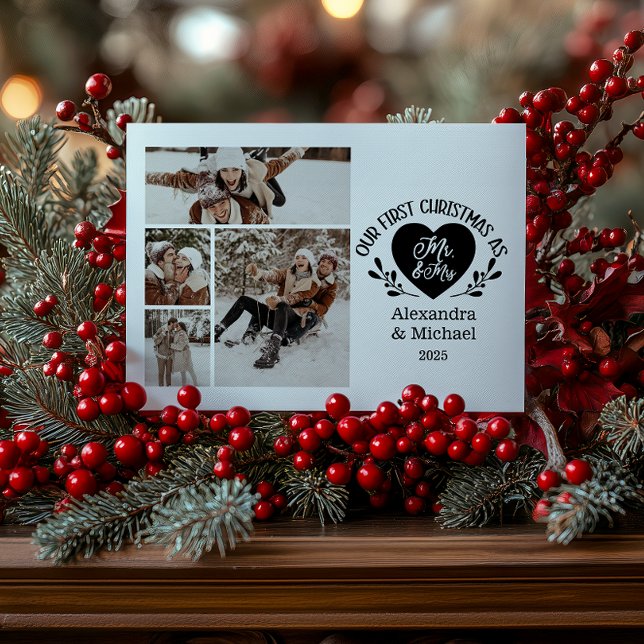 Tarjeta Festiva 4 Photo Heart First Christmas as Mr & Mrs (Subido por el creador)