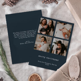Tarjeta Festiva 4 Photo Merry Christmas Dark Azure Holiday Card