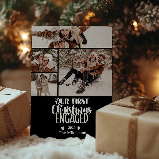 Tarjeta Festiva 4 Photo Minimalist First Christmas Engaged (Subido por el creador)