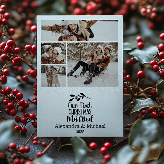 Tarjeta Festiva 4 Photo Minimialist Our First Christmas Married (Subido por el creador)