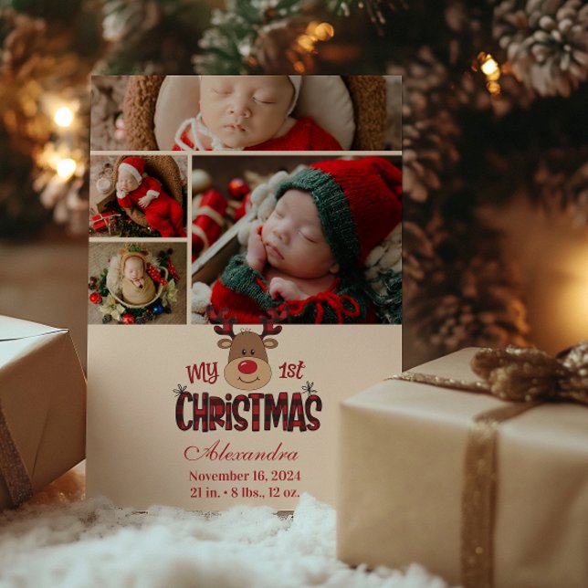 Tarjeta Festiva 4 Photo Plaid Reindeer Baby First Christmas  (Subido por el creador)