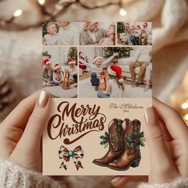 Tarjeta Festiva 4 Photo Western Bow & Boots Christmas (Subido por el creador)