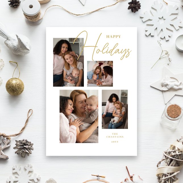 Tarjeta Festiva 4 Photos Collage Original Modern Minimalist Chic  (4 Photos Collage Original Modern Minimalist Chic Holiday Card with Envelope.)