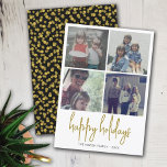 Tarjeta Festiva 4 puntos de fotos en negro y oro - Navidades felic<br><div class="desc">Usa 4 fotos cuadradas y haz un exclusivo y moderno saludo de Feliz Navidad con un patrón de puntos polka de confeti dorado en la parte trasera. Este sencillo diseño es memorable e incluye un lugar para añadir muchas fotos de todo el año. Si necesita mover algo, haga clic en...</div>