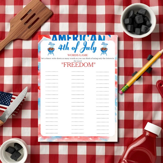 Tarjeta Festiva 4th of July Indepence day BBQ Words game card (4th of July Indepence day BBQ Words game card)