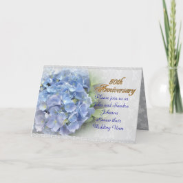 Tarjeta Festiva 50° aniversario promesa renovación hidrangeas azul