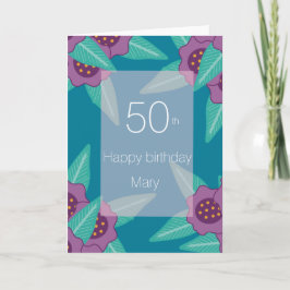 Tarjeta Festiva 50 feliz cumpleaños floral azul turquesa moderno
