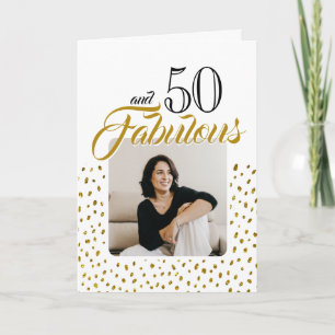 Tarjeta Festiva 50 y Fabulous Gold Purpurina Photo 50th Birthday
