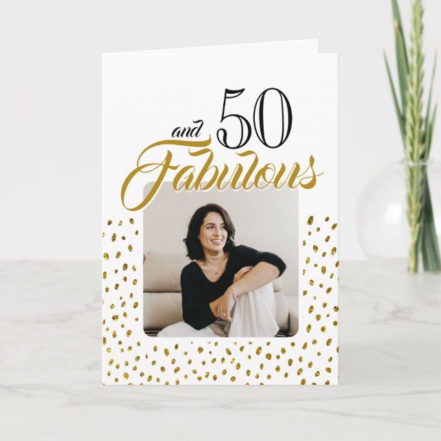 Tarjeta Festiva 50 y Fabulous Gold Purpurina Photo 50th Birthday (Anverso)