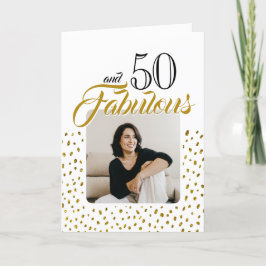 Tarjeta Festiva 50 y Fabulous Gold Purpurina Photo 50th Birthday