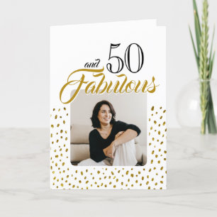 Tarjeta Festiva 50 y Fabulous Gold Purpurina Photo 50th Birthday