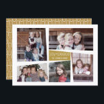 Tarjeta Festiva 5 Collage de fotos Retro Alegría y Paz - Oro<br><div class="desc">Usa cinco fotos para hacer un recuerdo único y moderno de Feliz Navidad. Si necesita mover algo,  haga clic en el botón personalizar para realizar cambios.</div>