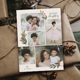 Tarjeta Festiva 5 Collages de fotos Terracotta Boho Navidades Flor