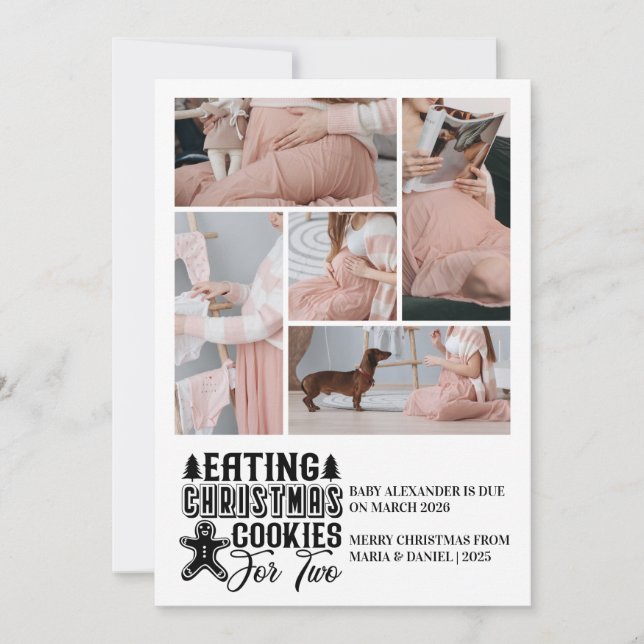 Tarjeta Festiva 5 cookies de foto Navidades para 2 embarazos (Anverso)