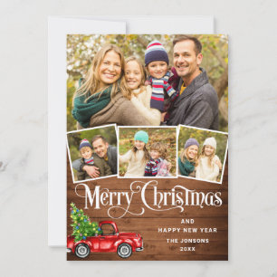Tarjeta Festiva 5 Fotografía Merry Christmas Red Farm Truck