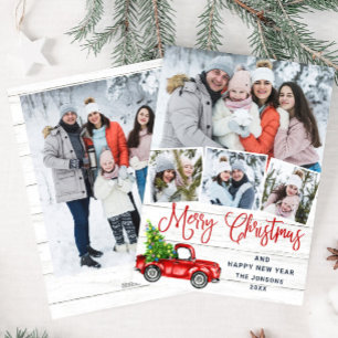 Tarjeta Festiva 5 Fotografía Merry Christmas Red Farm Truck