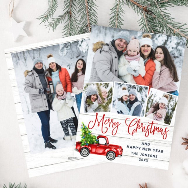 Tarjeta Festiva 5 Fotografía Merry Christmas Red Farm Truck (Subido por el creador)
