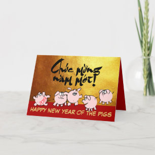 Tarjeta Festiva 5 graciosos cómics Personalizados Año Cerdo Vietna
