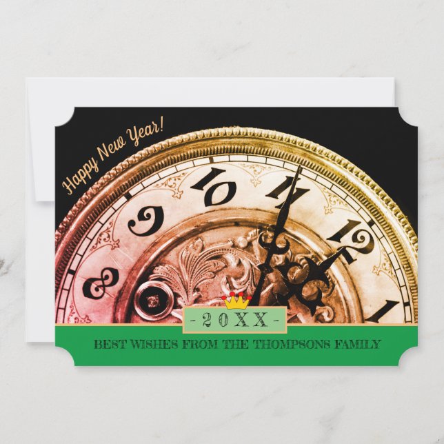 Tarjeta Festiva 5 min a Medianoche y Feliz Año Nuevo! Tarjeta/relo (Anverso)