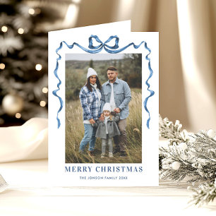 Tarjeta Festiva 5 Navidades azul turbio y festivo de foto doblan c