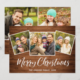Tarjeta Festiva 5 Navidades de FOTO Saludo de madera marrón rústic