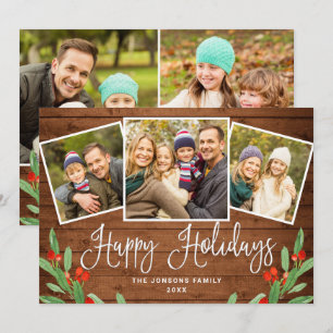 Tarjeta Festiva 5 Navidades de FOTO Saludo de madera marrón rústic