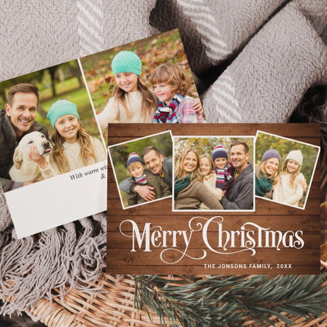 Tarjeta Festiva 5 Navidades de FOTO Saludo de madera marrón rústic (Subido por el creador)