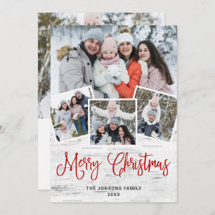 Tarjeta Festiva 5 Navidades de FOTO Saludo Rústico de Birch Bark