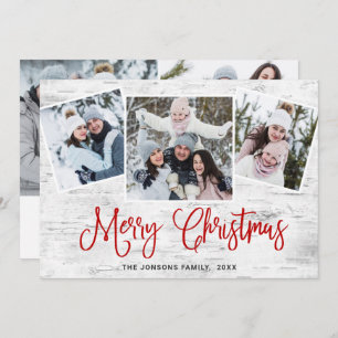 Tarjeta Festiva 5 Navidades de FOTO Saludo Rústico de Birch Bark