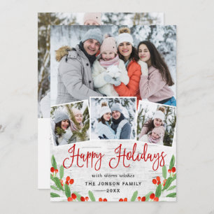 Tarjeta Festiva 5 Navidades de FOTO Saludo Rústico de Birch Bark