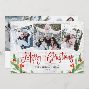 Tarjeta Festiva 5 Navidades de FOTO Saludo Rústico de Birch Bark