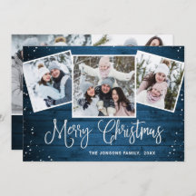 5 Navidades de FOTO Saludo Rústico de Madera Azul