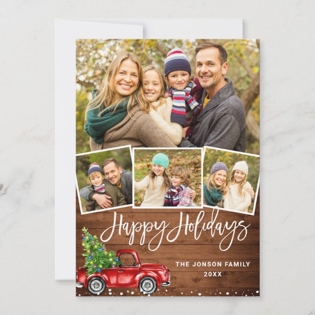 Tarjeta Festiva 5 Navidades Retro de FOTO Saludo Rústico del Camió (Anverso)