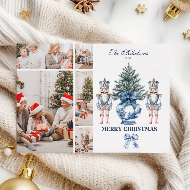 Tarjeta Festiva  5 Photo Blue Chinoiserie Nutcracker Christmas (Subido por el creador)
