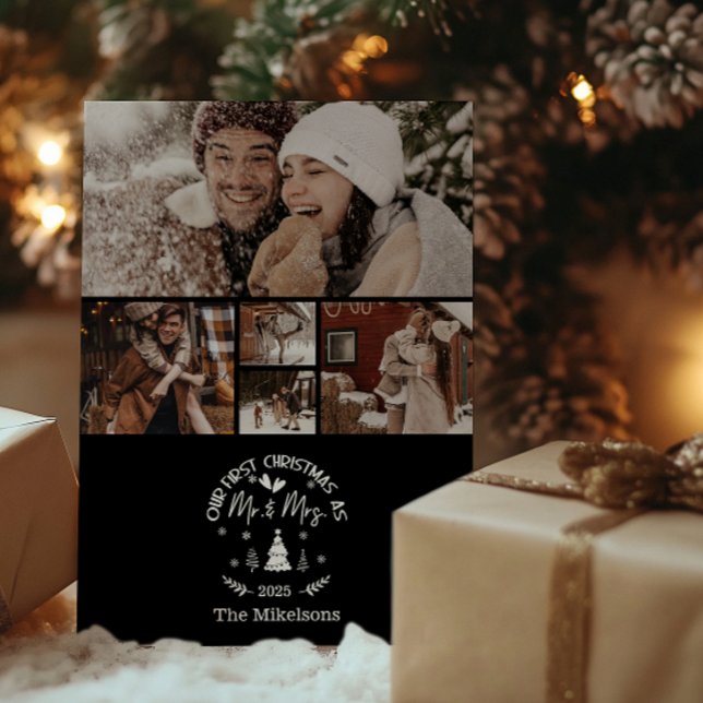 Tarjeta Festiva 5 Photo First Christmas as Mr. & Mrs (Subido por el creador)
