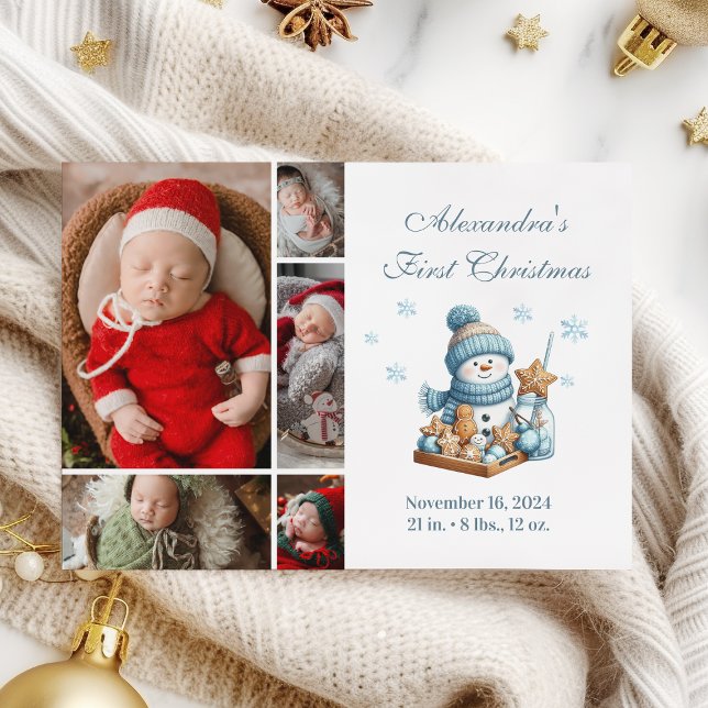 Tarjeta Festiva 5 Photo First Christmas Birth Announcement  (Subido por el creador)