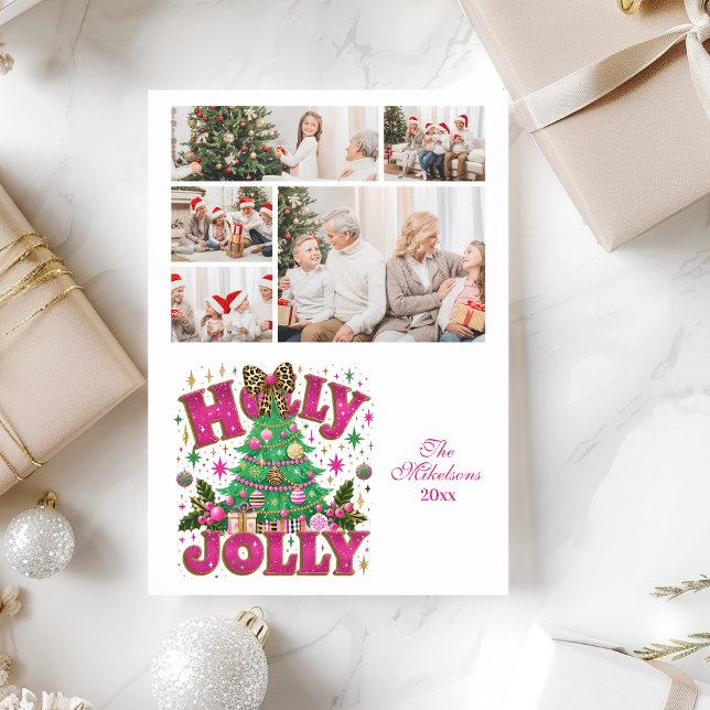 Tarjeta Festiva 5 Photo Glitter Leopard Bow Holly Jolly (Subido por el creador)