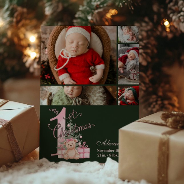 Tarjeta Festiva 5 Photo  Pink Green Baby First Christmas (Subido por el creador)