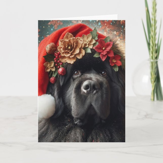 Tarjeta Festiva 5x7 Tejido de perro de Terranova (Anverso)