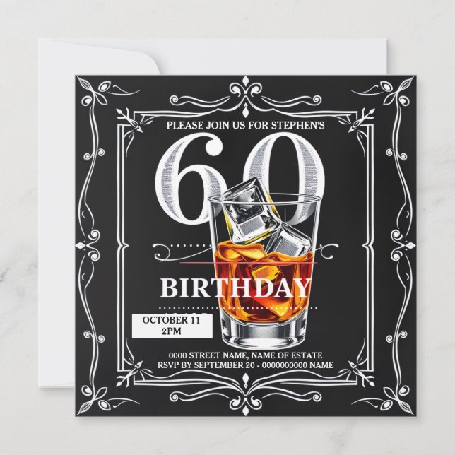 Tarjeta Festiva 60.ª tiza masculina de whisky (Anverso)