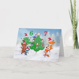 Tarjeta Festiva 67 Cartoon Animals Dancing Around Christmas Tree