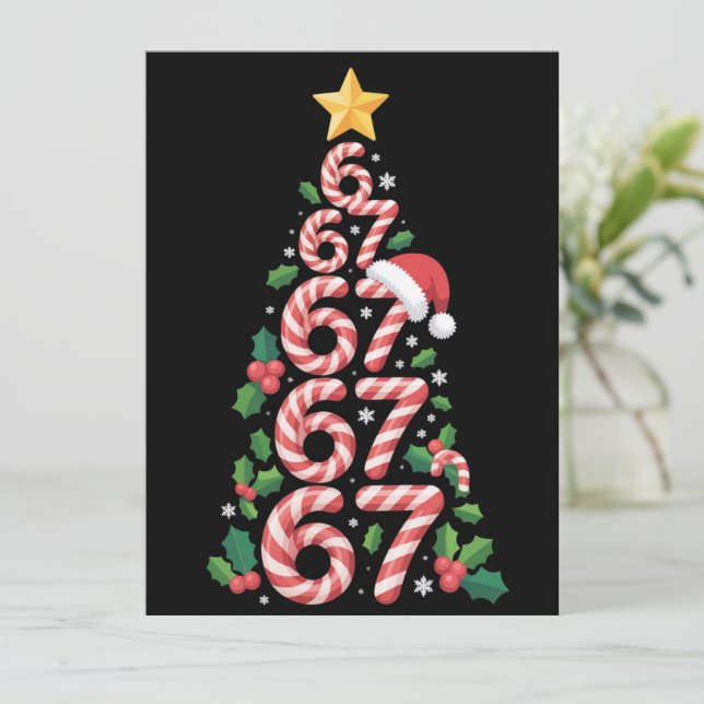 Tarjeta Festiva 67 Christmas Tree Candy Cane Holiday Six Seven  (Anverso de pie)