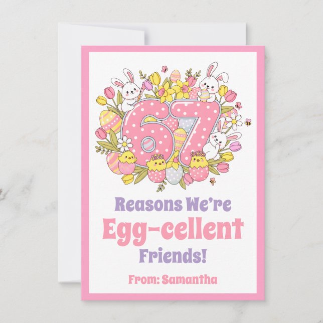 Tarjeta Festiva 67 Reasons We’re Egg-cellent Friends! Kids Easter (Anverso)